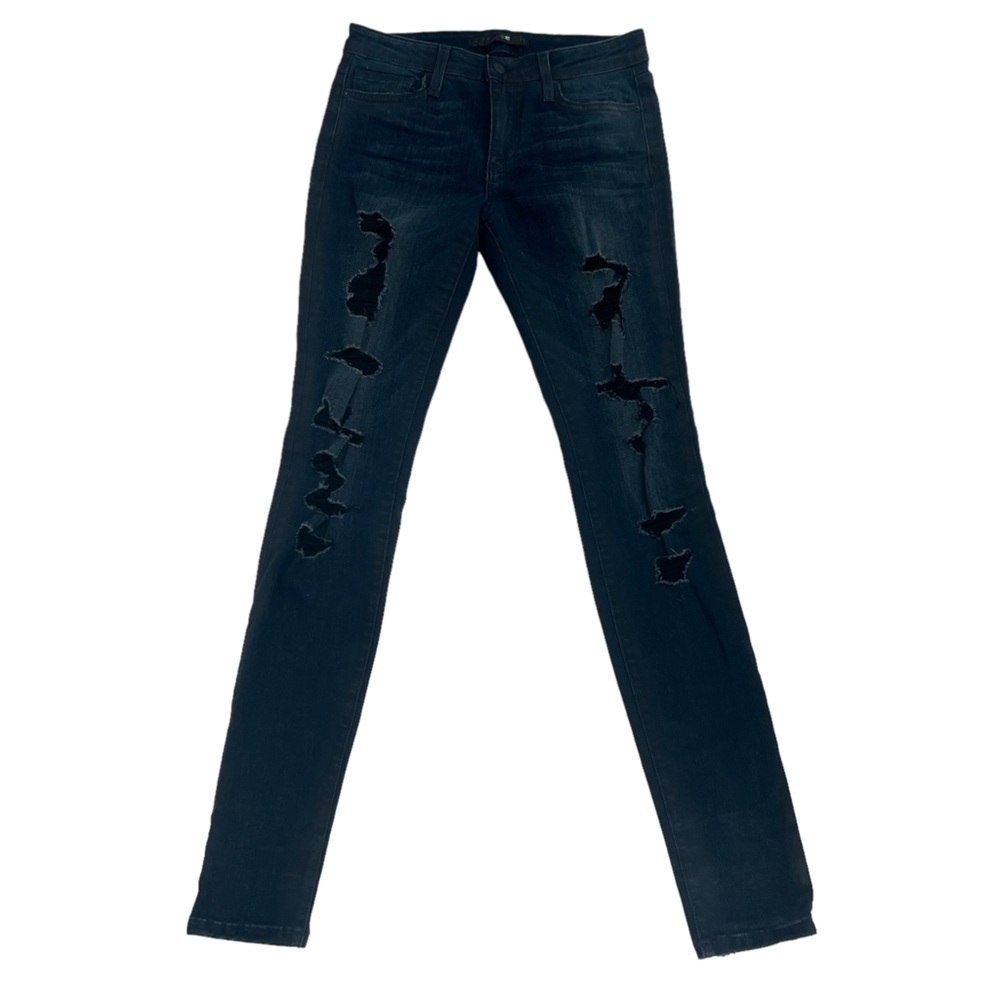 Joe’s Jeans Blue Black Distressed Mid Rise Coated Skinny Jeans Size 27 Women’s